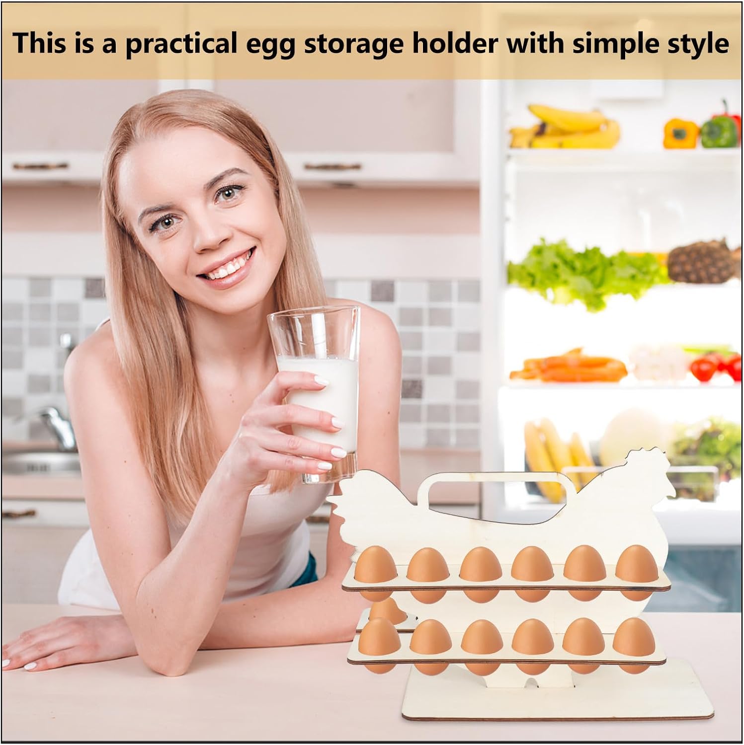 Wooden Chicken Shape Egg Storage Shelf with Stable Base, Two Layer