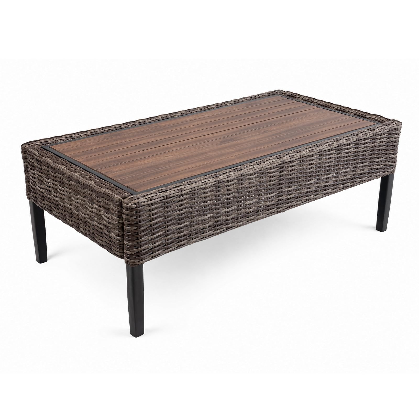 Large Outdoor Coffee Table, All-Weather Wicker Patio Table, Brown