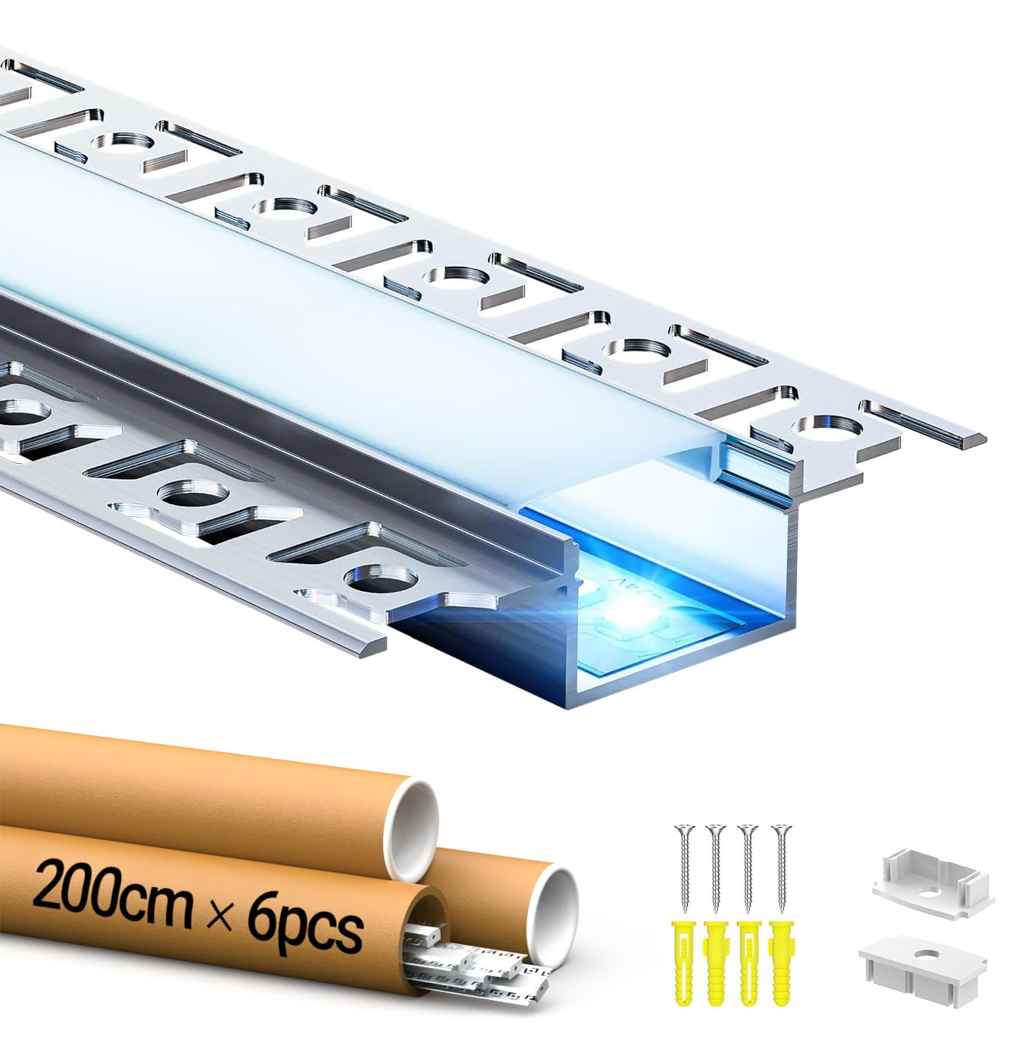 LED Trockenbauprofil 2m × 6 – Alu Unterputz Profil 64.2x13.8mm für Streifen bis 20mm – Led unterputz profil trockenbau Aluminium Profile Schiene Kanäle Leiste Diffusor mit Abdeckung & Clips