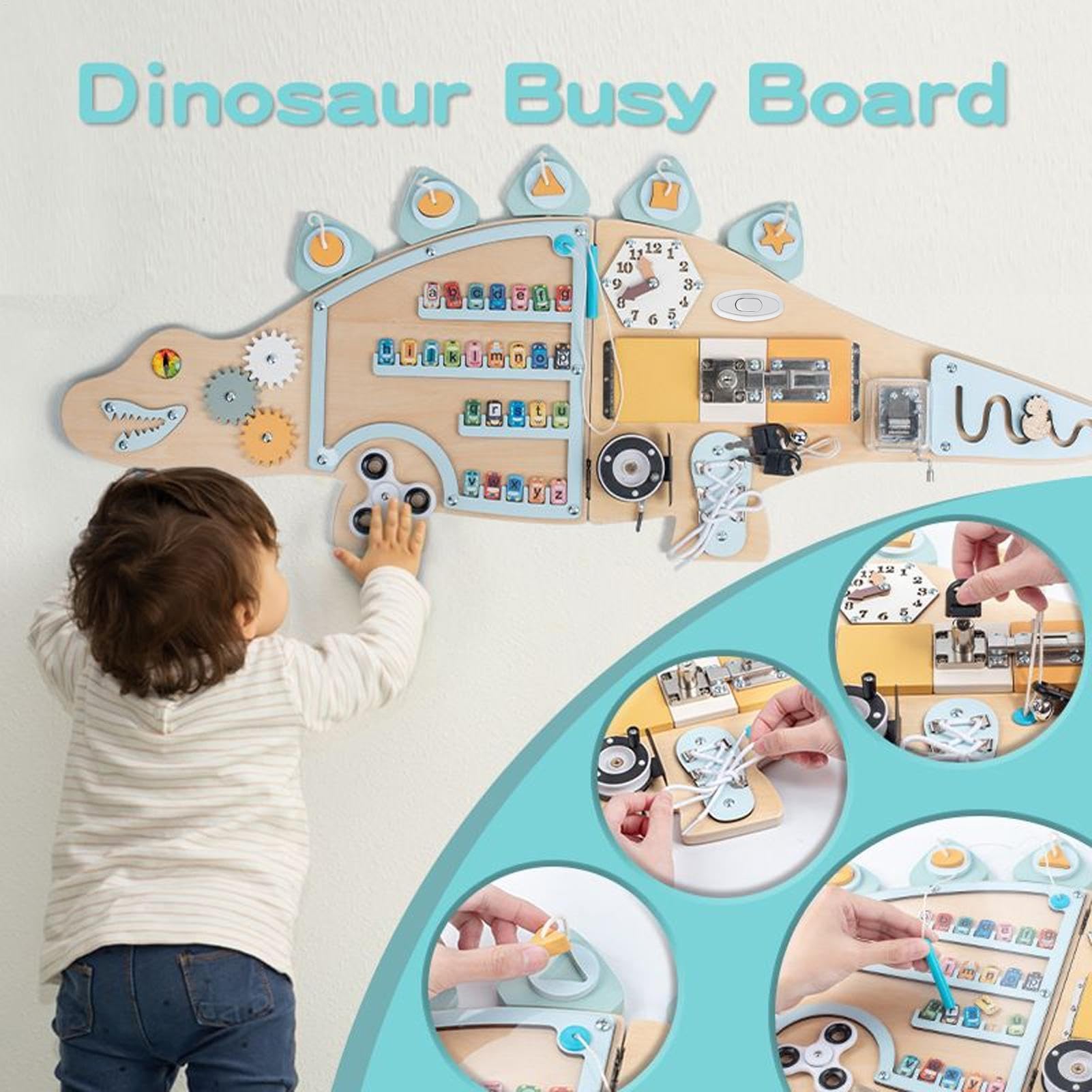 Ścienna Tablica Sensoryczna Zabawka Edukacyjna w Kształcie Dinozaura | Tablica Sensoryczna Aktywności na Ścianę dla Dzieci do Domu Salonu Sypialni Klasy Pokoju Zabaw i Przedszkola
