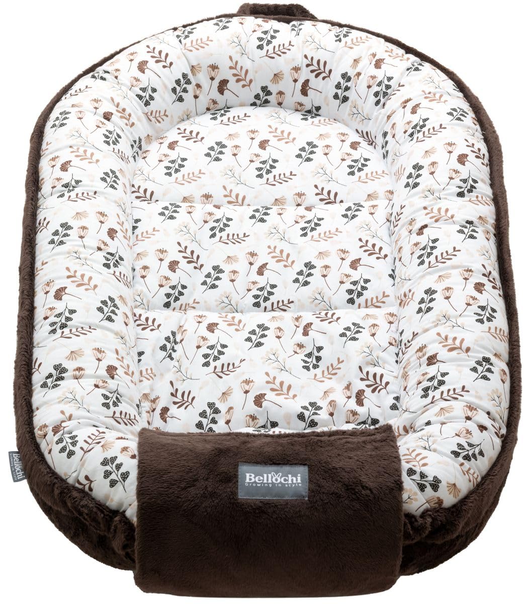 Bellochi Choco Arcadia Nid pour nouveau-né | Chaise longue | 100% coton | 90 x 60 x 12 cm – avec bords de protection | 0-9 mois | Choco Arcadia