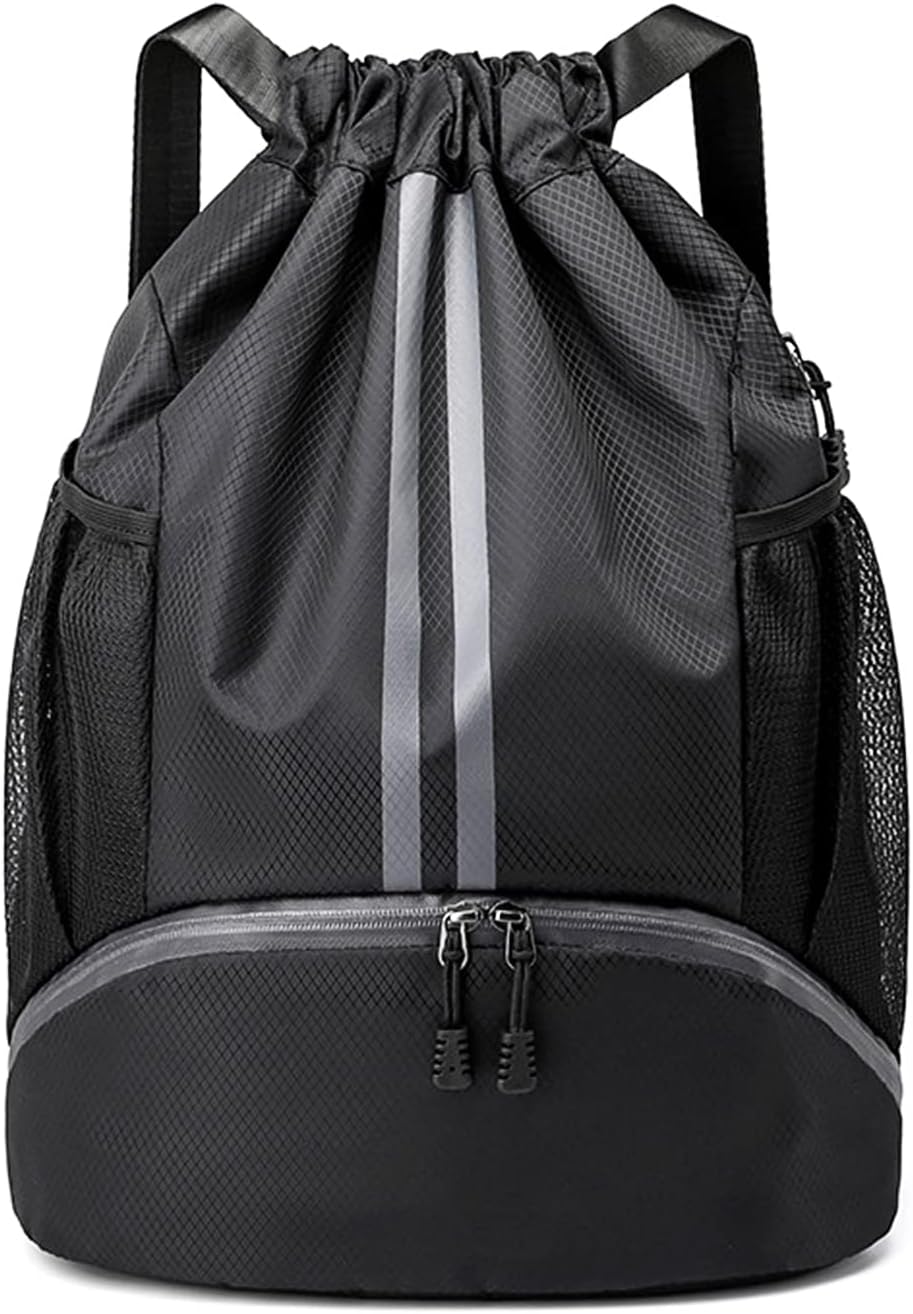 Qoosea Kordelzug-Rucksack Groe Kapazitt Turnbeutel, Wasserdicht Nylon Sportbeutel, Verstellbar Tunnelzug Gymsack fr Damen Herren Sporttasche mit Reiverschluss-Auentasche und Netztaschen