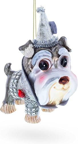 Encantador adorno de Navidad de vidrio soplado Schnauzer miniatura