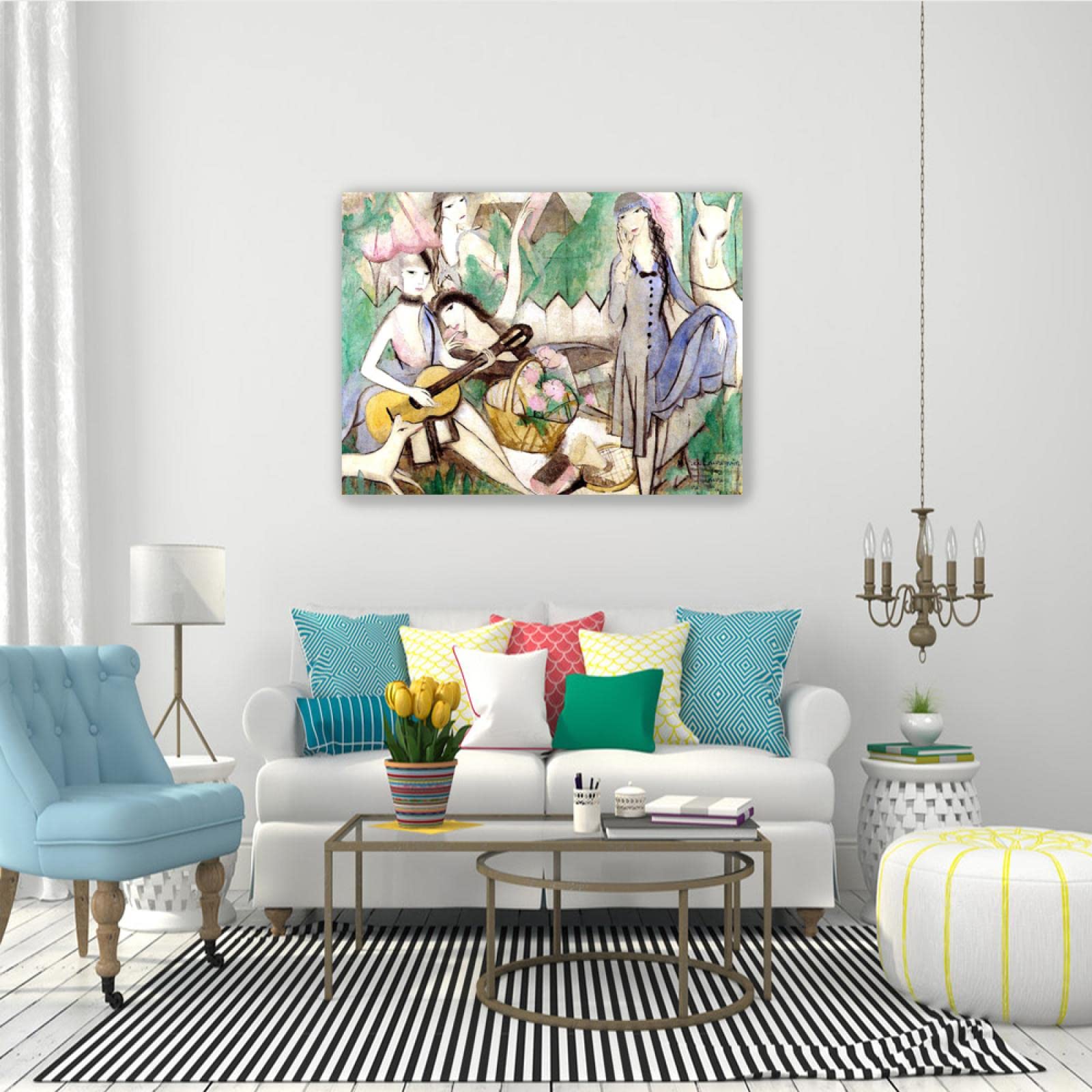 Gerahmt-Marie Laurencin Bilder Leinwand| XXL-Abstrakte Wandkunst Frau Bild Leinwand Gemälde|Wandbild Poster Kunstdruck Als Leinwandbild|Wand-BilderEin pastorales Konzert' 40x55cm(16x22in)