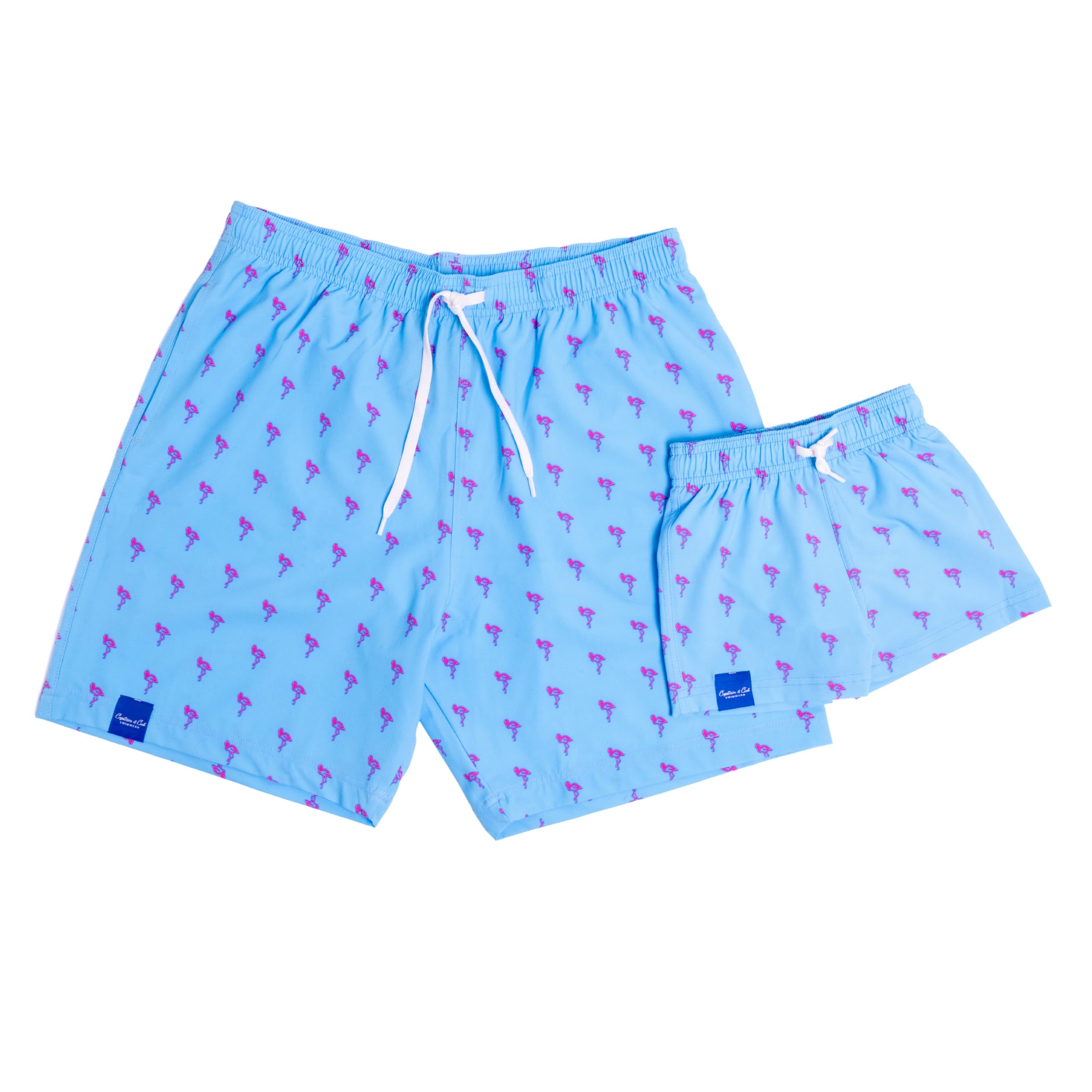 Captain and Cub Father Son Neon Flamingo Print Matching Swimsuits
