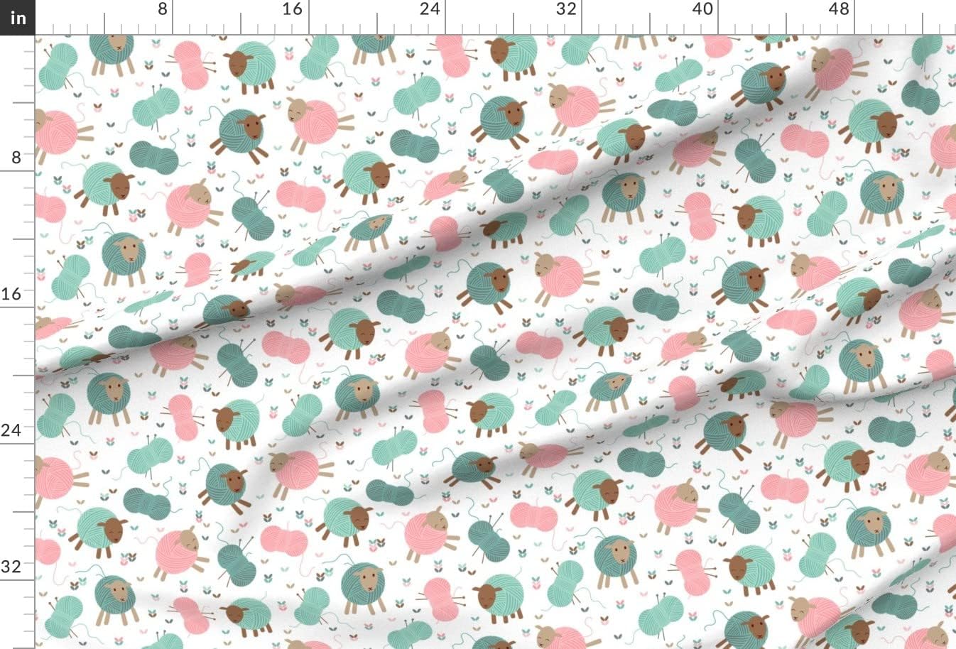 Spoonflower Fabric - Knitting Sheep Lamb Needles Animals Printed on Minky Fabric by The Yard - Sewing Baby Blankets Quilt Backing Plush