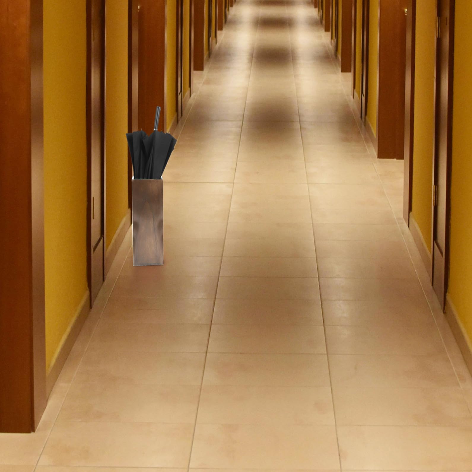 Paragüero de Madera Marrón, Organizador de Paraguas de Gran Capacidad para Hogar y Vestíbulo de Hotel, Elegante y Resistente