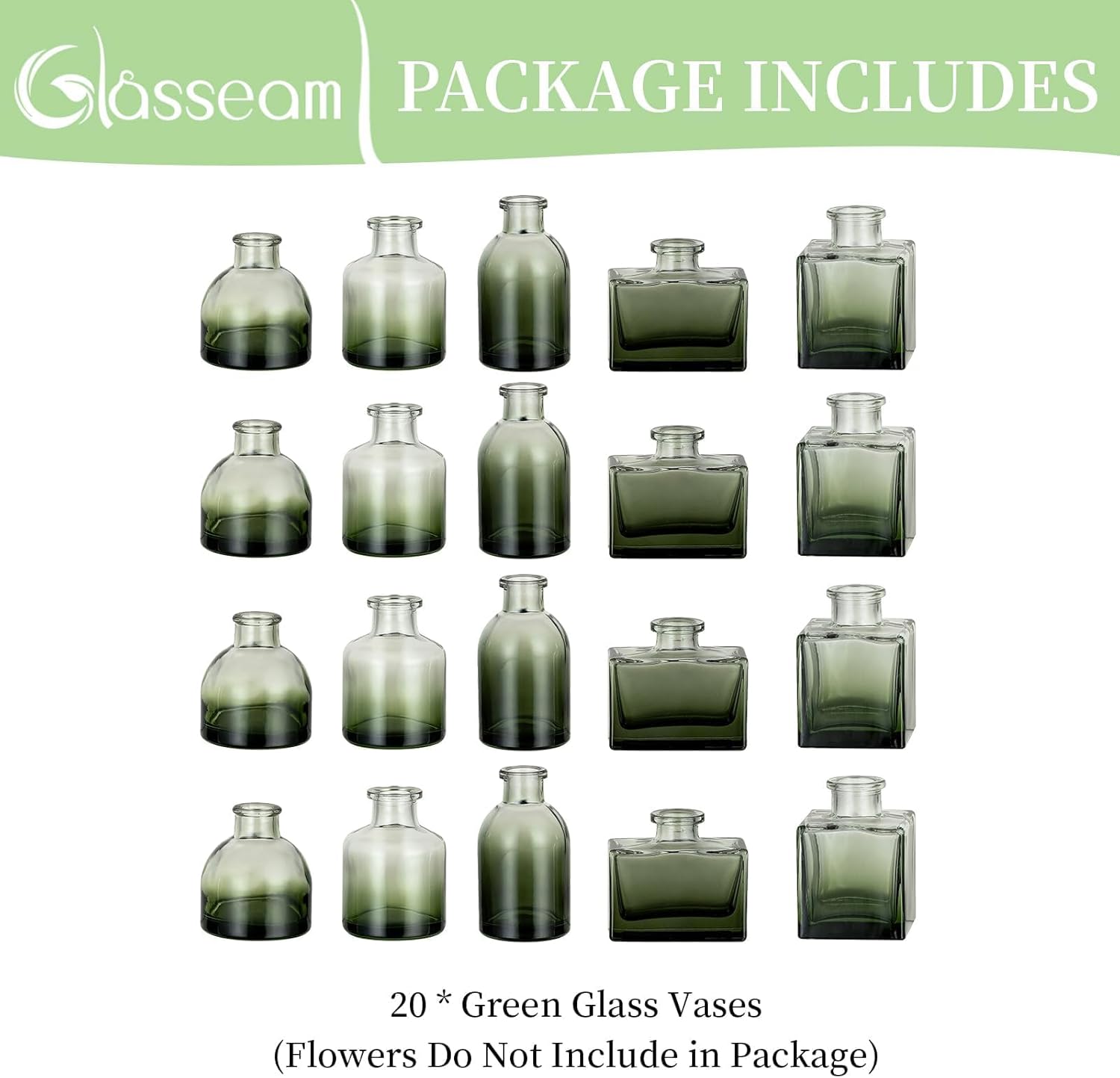 Glasseam Mini Bud Vases for Centerpieces: Clear Small Flower Vase Set of 20 Cute Tiny Glass Table Centerpieces Modern Wedding Birthday Party Baby Shower Dining Room Decoration Green - Image 6