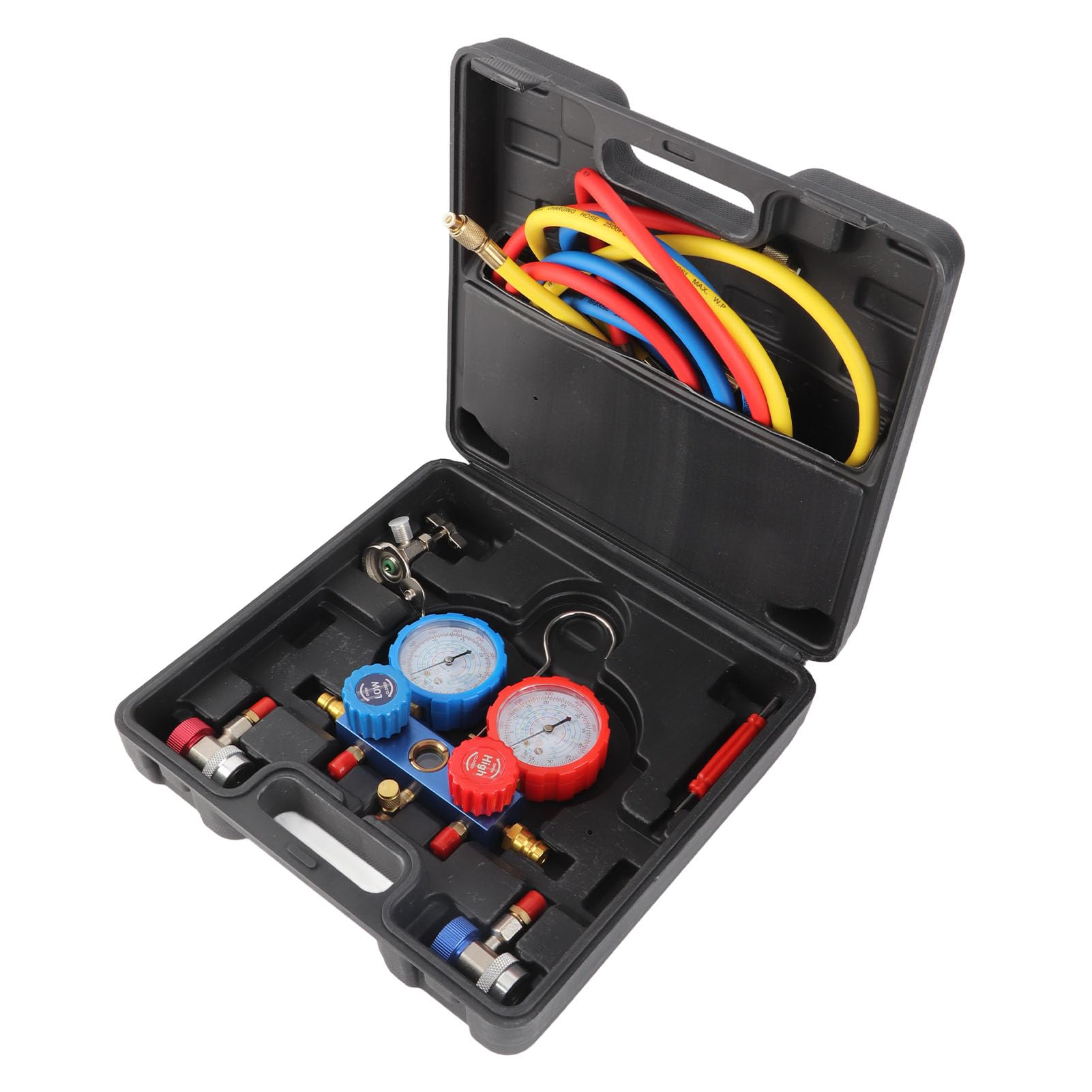 AC-Verteilermessgerät-Kit, Auto-AC-Messgerät aus Hochfestem Aluminium-PVC mit Reparaturwerkzeug für Kältemittel R134A R22 R12 R502