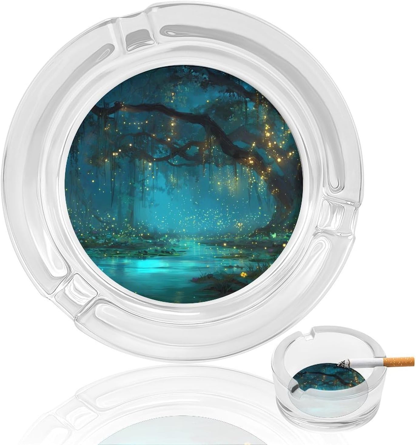 Whimsical Forests Sparkling Fireflie Glass Ashtrays Portable Round Ash Tray for Home Office Patio Modern Decor