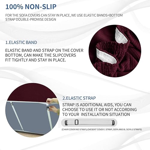 Miniatura 6 de JIVINER Funda elástica para sofá de 3 plazas del 2024, funda elástica de 1 pieza para sofá de 3 cojines, funda de sofá jacquard lavable con parte