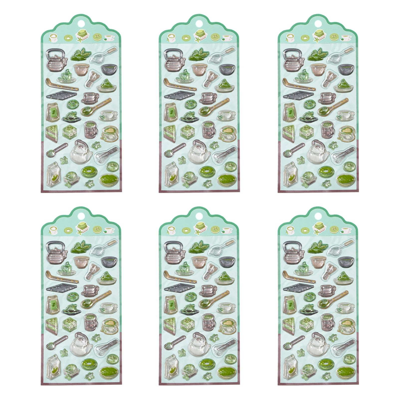 6Sheets Cartoon Sticker Embossed Decorative for Journal Notebook Laptop Phone Cover Scrapbooking Craft Project Childrens