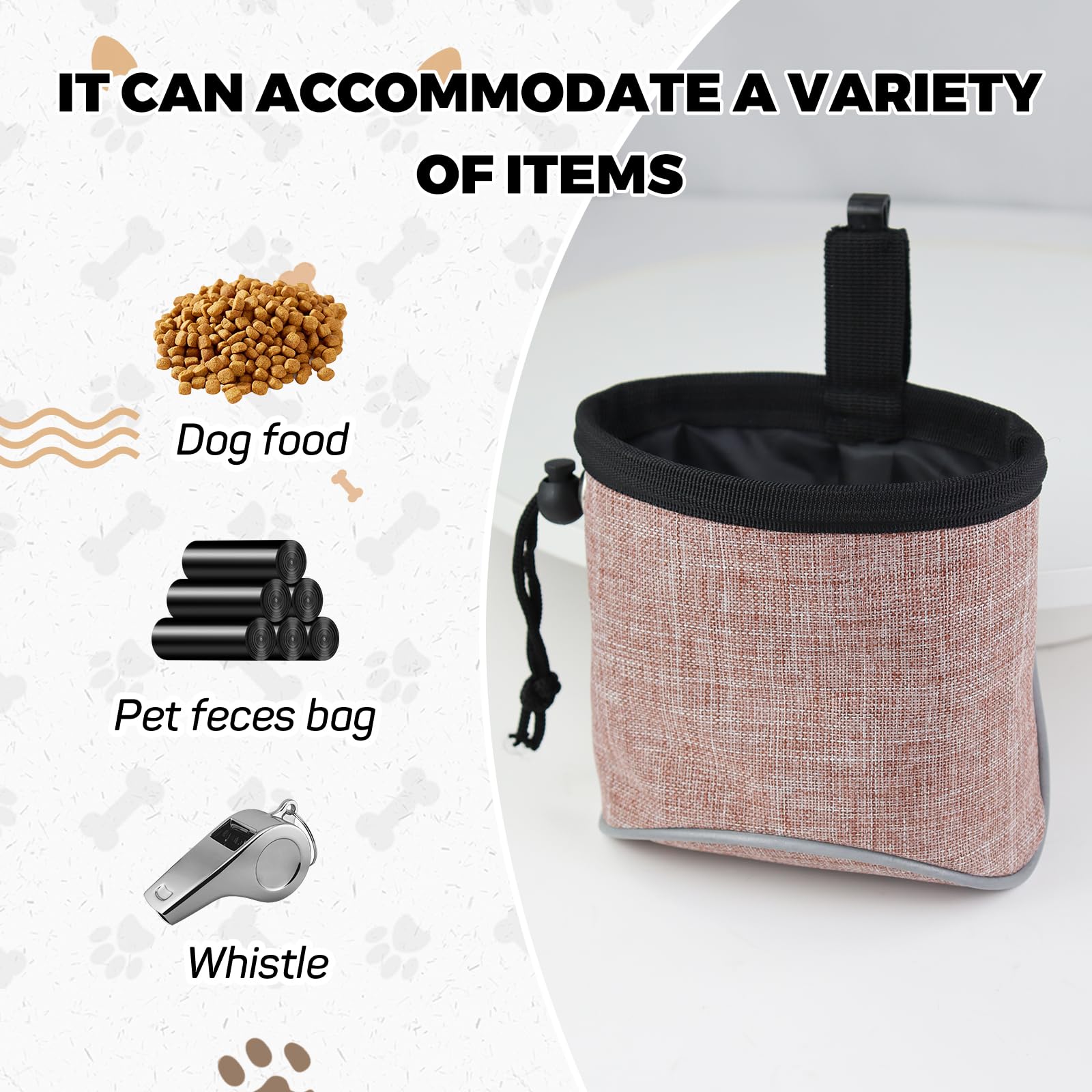MultiValue Treat Pouch for Dog Training Oxford Cloth Dog Treat Bag with Adjust-Drawstring Dog Walking Bag Built-in Poop Bag Dispenser Waist Belt Clip (Pink) - Image 4