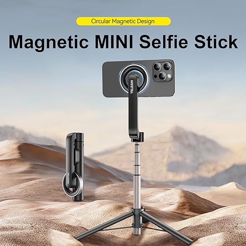 Miniatura 2 de TELESIN Trípode magnético para selfie stick con control remoto Bluetooth, trípode extensible de 27 pulgadas para iPhone 15, 14, 13, 12 Pro Max,
