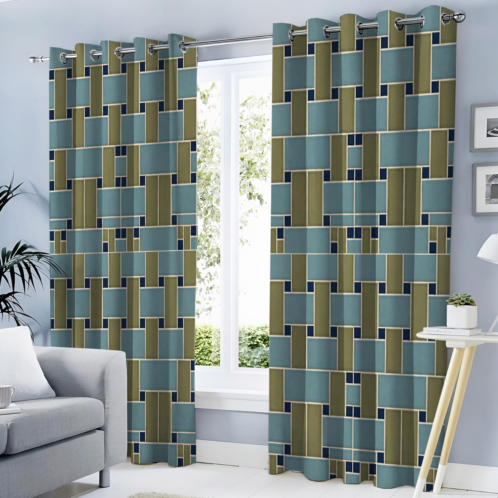 Rideau Occultant Blocs Rectangulaires Rideaux Chambre Salon Moderne 3D Style Géométrie Moderne Isolant Thermique Anti Froid Polyester Bruit Grande Largeur 2 Pièces, 140L X 220H Cm