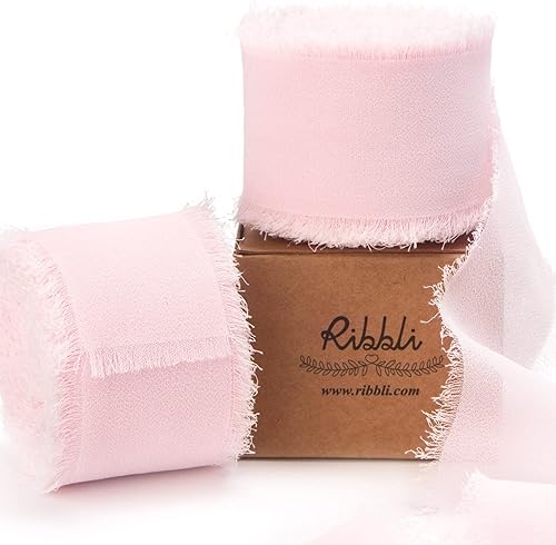 Miniatura 60 de Ribbli Cinta de gasa blanca de 1-1/2 pulgadas x 20 yardas hecha a mano con flecos, cinta blanca para invitaciones de boda, envoltura de ramos