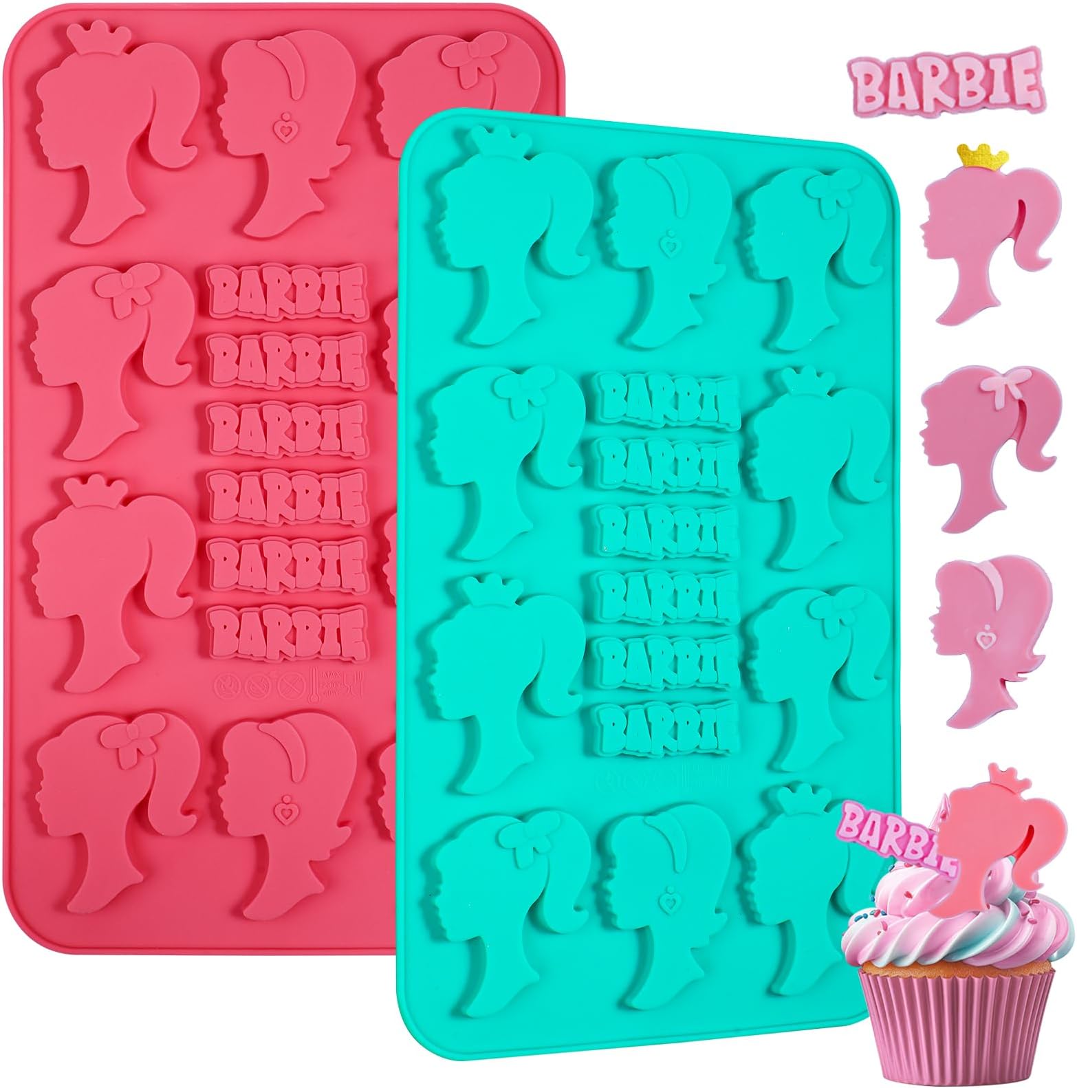 Webake Doll Head Silicone Mold for Chocolate Candy, 2 Pack Cute Girl Themed Fondant Mold for Girls Women's Party Decorations