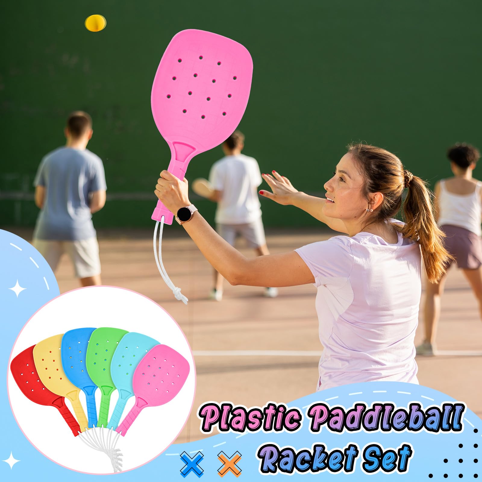 Lunmon Plastic Paddleball Racket With Balls PE Equipment For Elementary