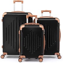 Karl home Luggage Set of 3, ABS Hard Shell Cabin Suitcase, Small Medium Large Size Lightweight Travel Suitcases 4 Wheel & Locks, Hand Luggage Bag (Black, 20/24/28")