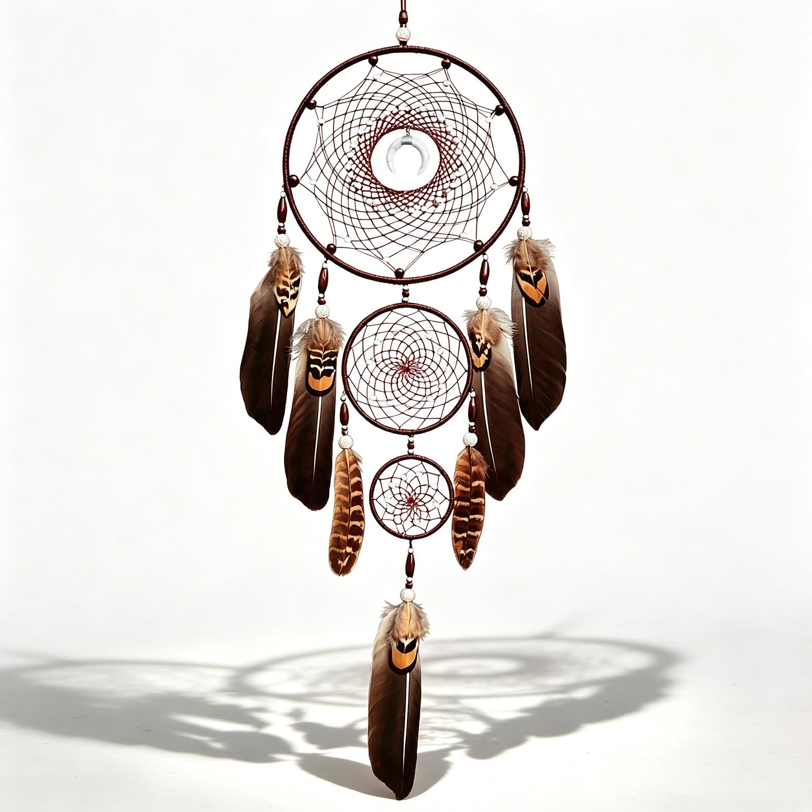 Wotcsil Dream Catcher Boys Girls Large Dreamcatcher for Adult Kids Handmade Boho Wall Hanging Bedroom Accessories Home Decor Party Ornaments Craft Birthday Gifts, Brown with 3 Rings