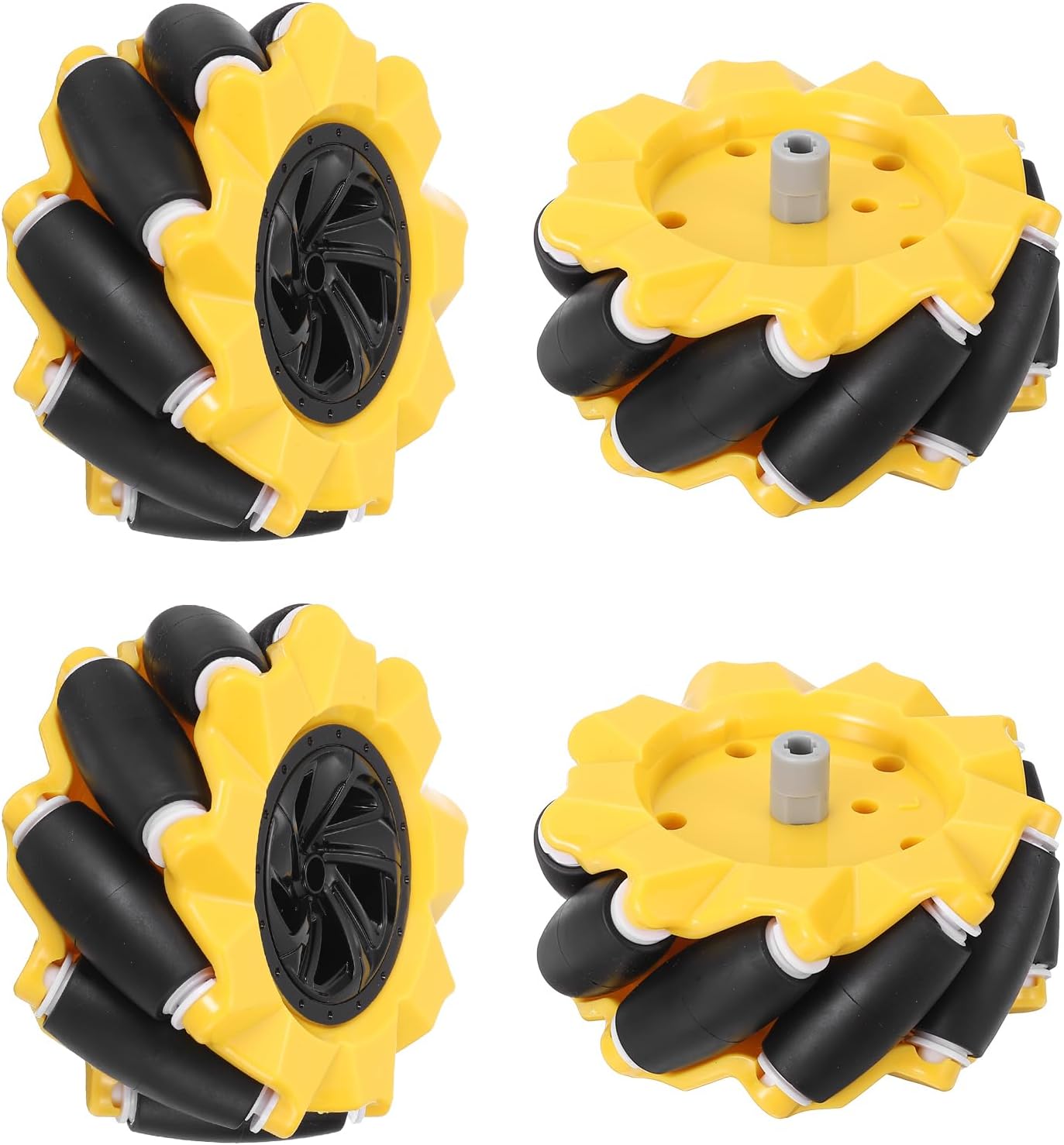sourcing map 4Pack Mecanum Wheels Set, 80mm / 3.15 ABS Rubber Left and Right Omnidirectional Wheels for Smart Robot Car Parts DIY Models Accessories, Yellow