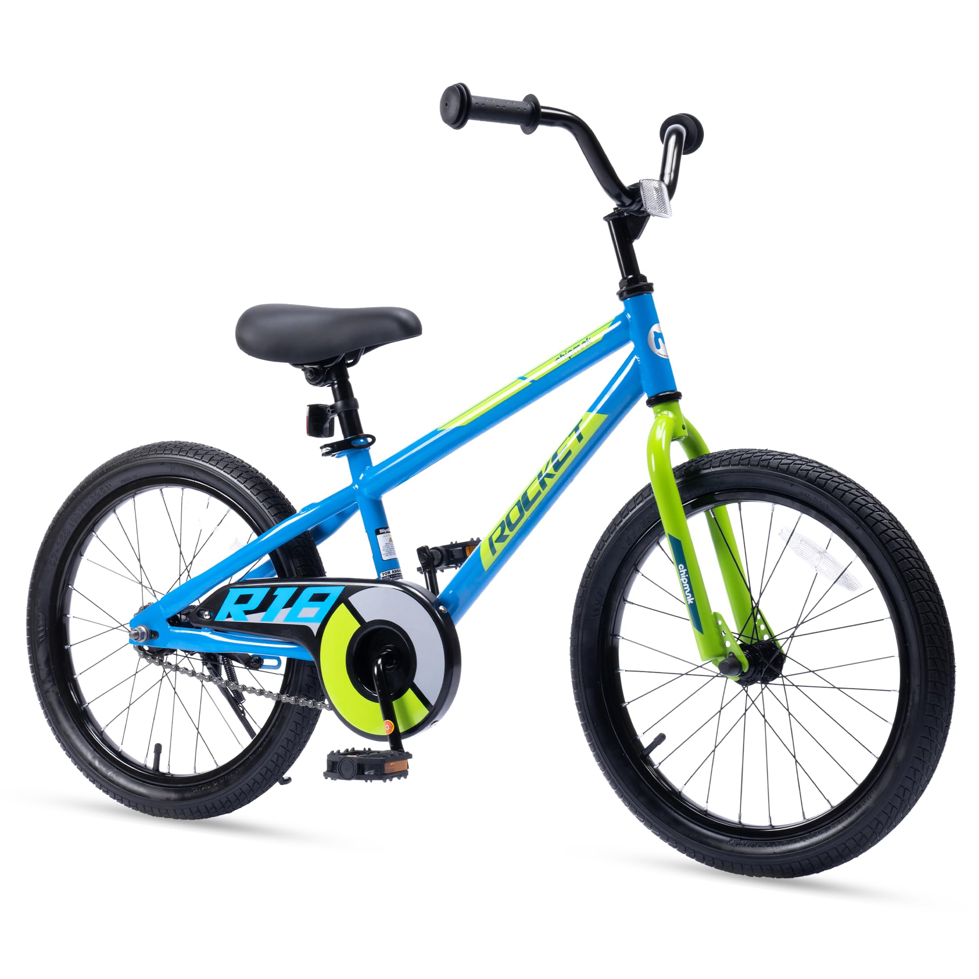 Chipmunk Rocket Kids Bike Toddlers 18 Inch Wheel Bicycle Beginners Boys Girls Ages 6-9 Years with Training Wheel, Blue