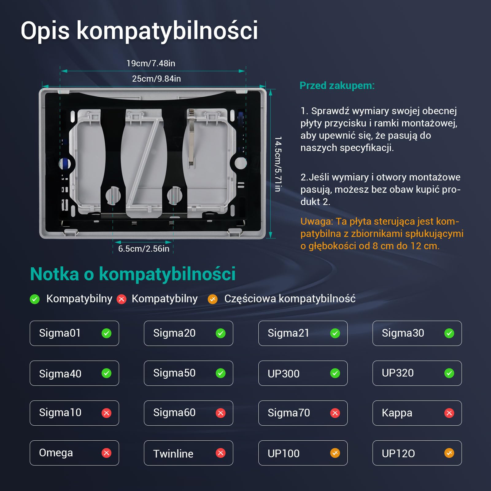 Empyreal Płytka dociskowa do WC spłuczka, części zamienne, kompatybilny z płytami uruchamiającymi Geberit Sigma 01 UP300 i 320, białe tworzywo sztuczne, do 2-krotnego spłukiwania (Srebrny Matowy)