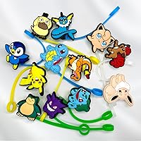 Vista 4 de 12 piezas de cubiertas para pajitas con tapa para vasos, lindo tapón de pajita de dibujos animados, cubiertas de punta de pajita de silicona