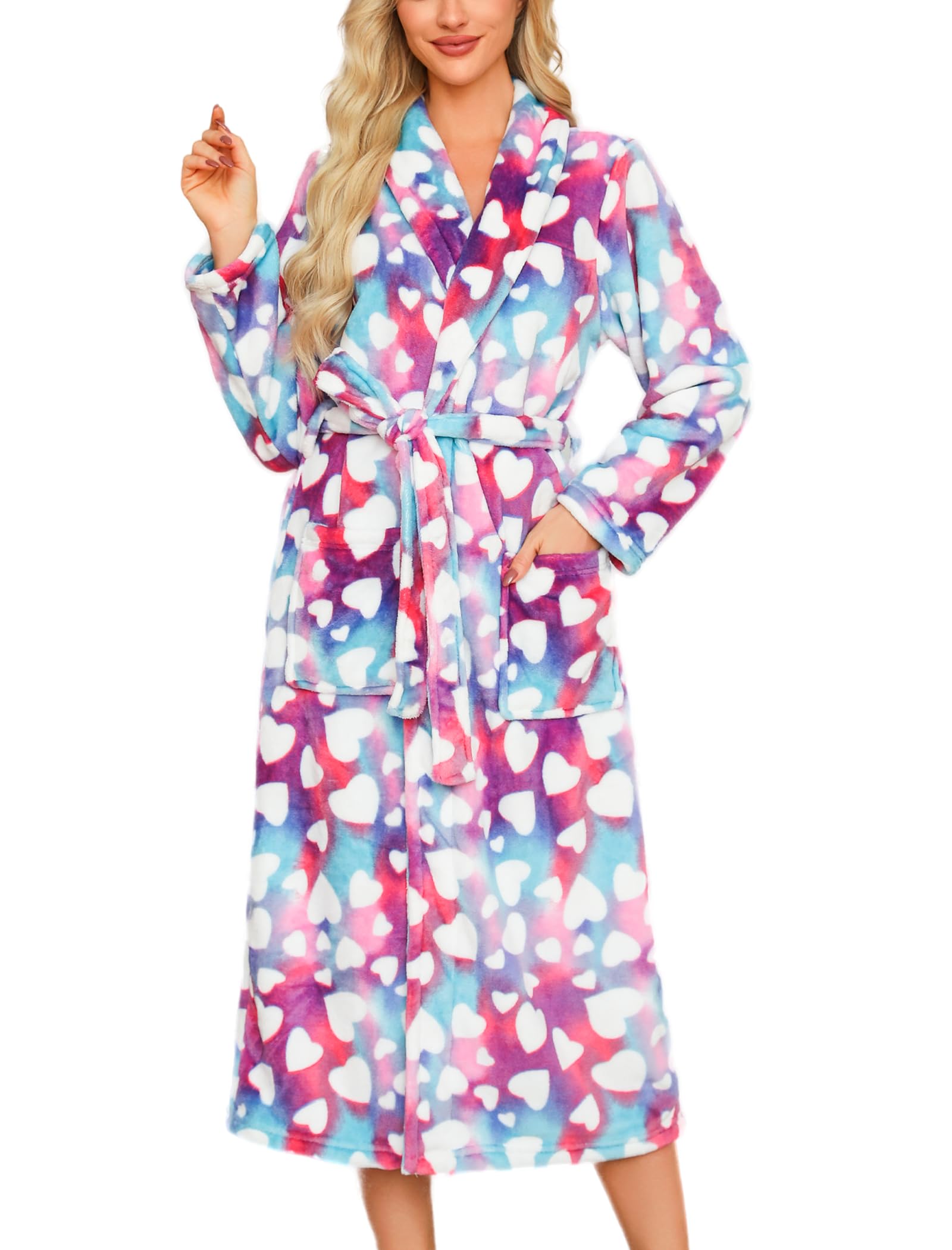 ENJOYNIGHT Womens Plush Fleece Robe Long Fluffy Spa Bathrobe Soft Sleepwear