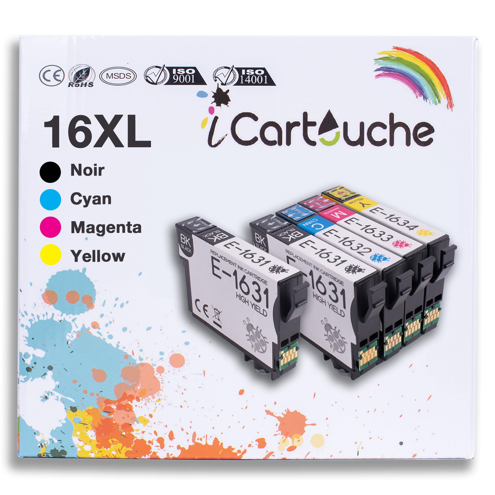 Lot De Cartouches D'encre Génériques Compatibles Epson WF-2650DWF - Série T1636 (Noir, Cyan, Magenta, Jaune) - Neuf