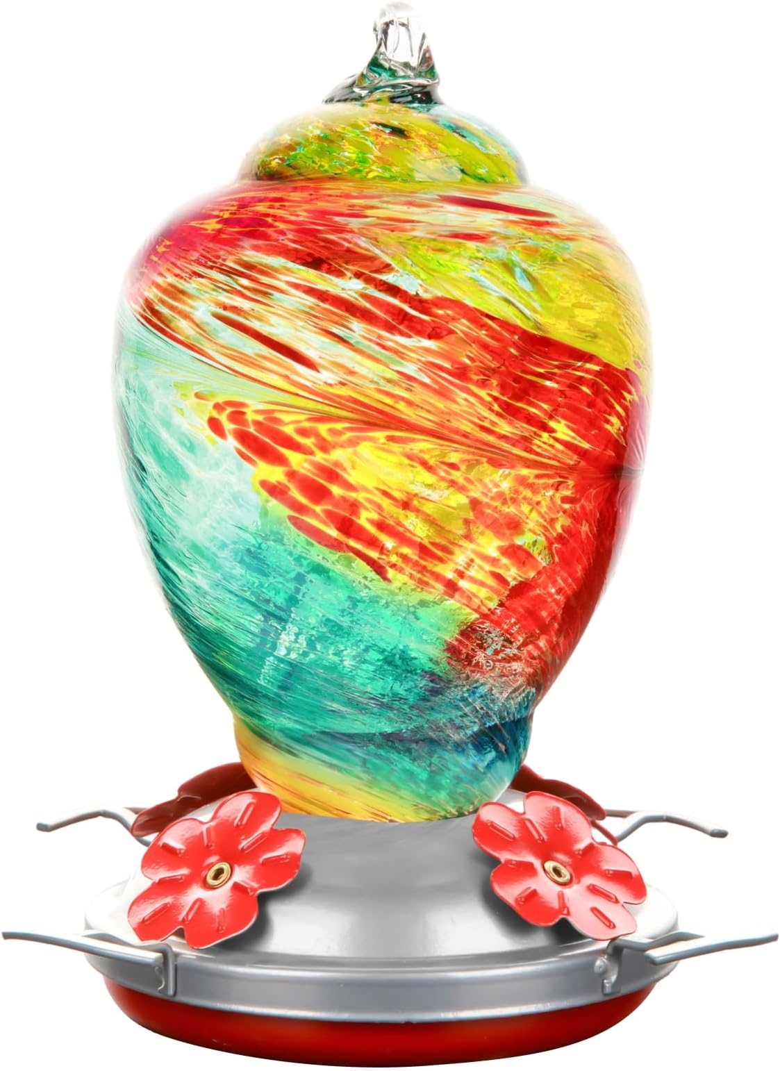 Glass Hummingbird Feeder for Outdoor Hanging 32 Ounces Large Hand Blown Patio Garden Decoration Hummingbird Feeder with Ant Moat Gift Idea for Women (Circle)