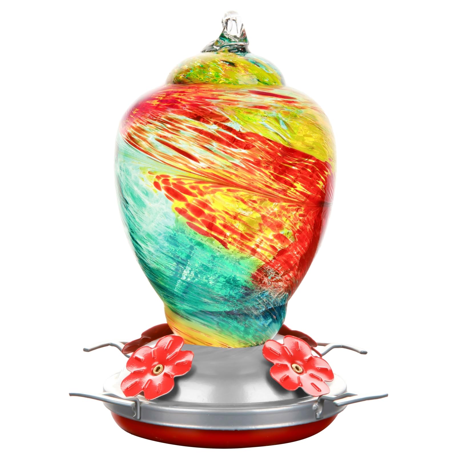 Glass Hummingbird Feeder for Outdoor Hanging 32 Ounces Large Hand Blown Patio Garden Decoration Hummingbird Feeder with Ant Moat Gift Idea for Women (Circle)