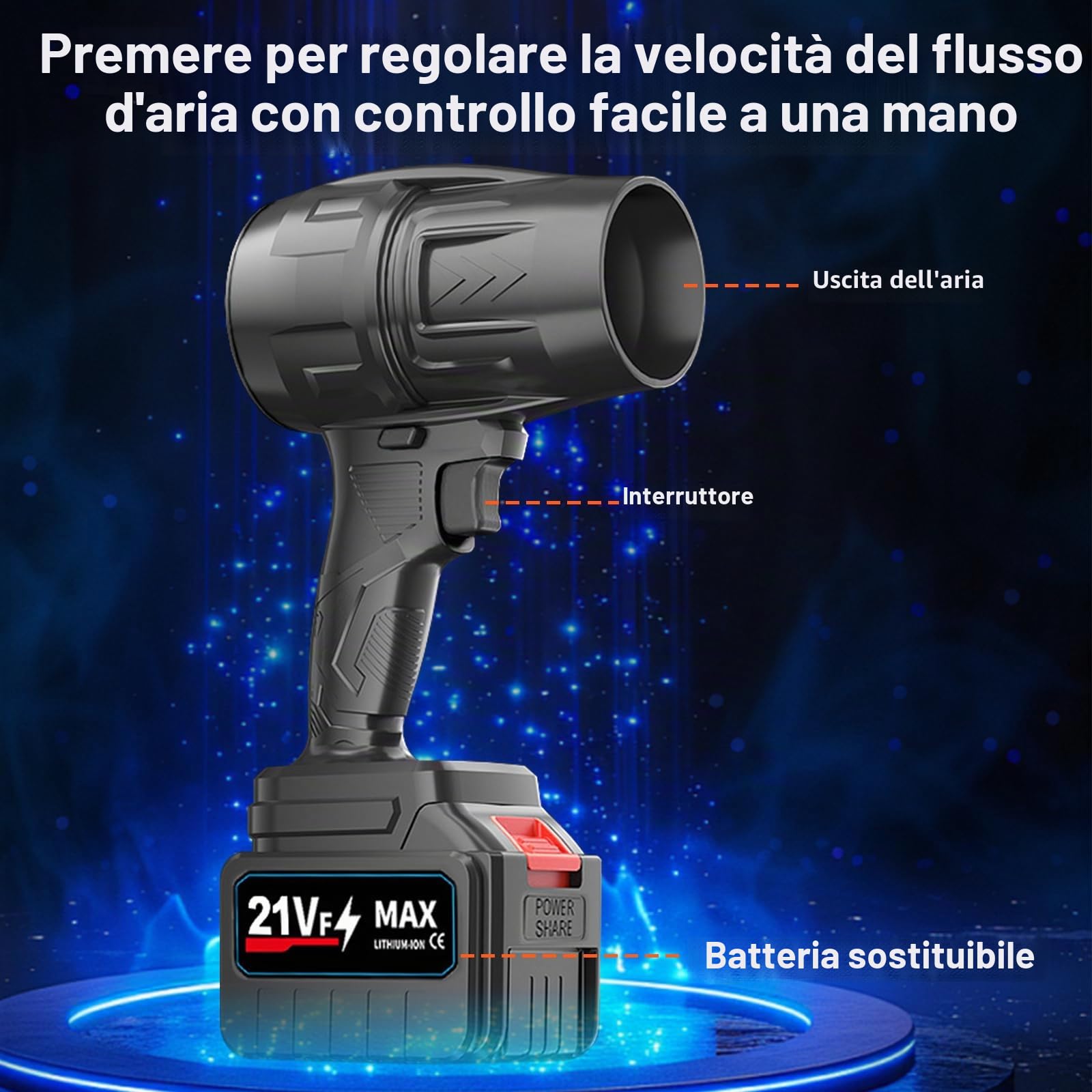 Mini Soffiatore Portatile Soffiatore Turbo Auto con Caricabatterie & 2×1500mAh Batterie 21V Soffiatori Elettrico Senza fili, Turbo Jet Blower per Foglie Polvere Neve