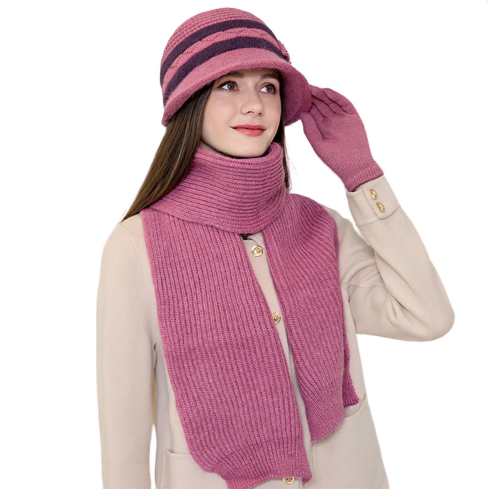 Gorro De Punto Mujeres Guantes De Tejido De Invierno Traje De Bufanda