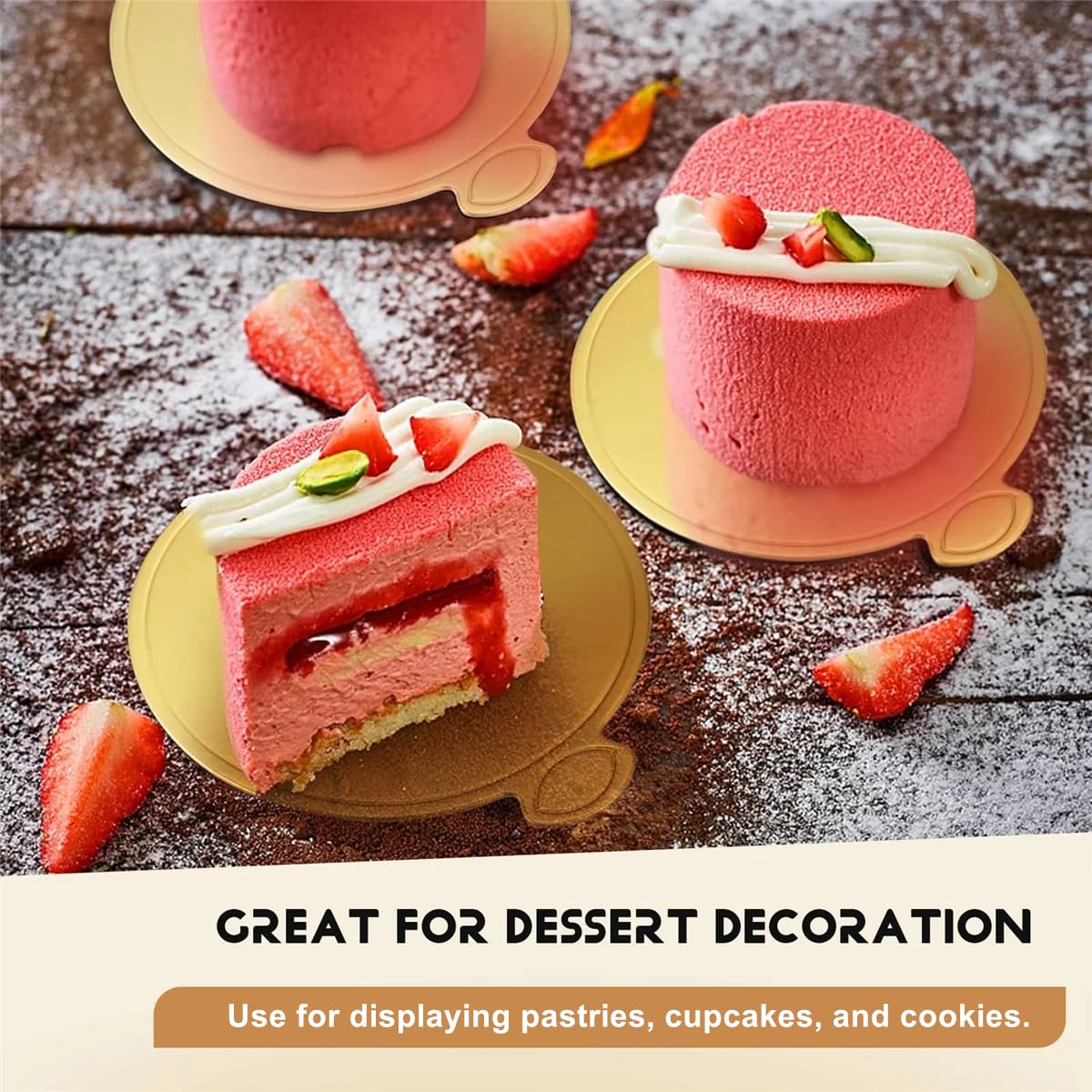 HONZUEN 200 Pezzi Mini Vassoi per Torte Rotondi, Tavole Rotonde per Mousse, USA e Getta Basi di Cartone per Torta, Cake Dessert Display Vassoio per Nozze Compleanno Partito(circa 8 cm) (d'oro