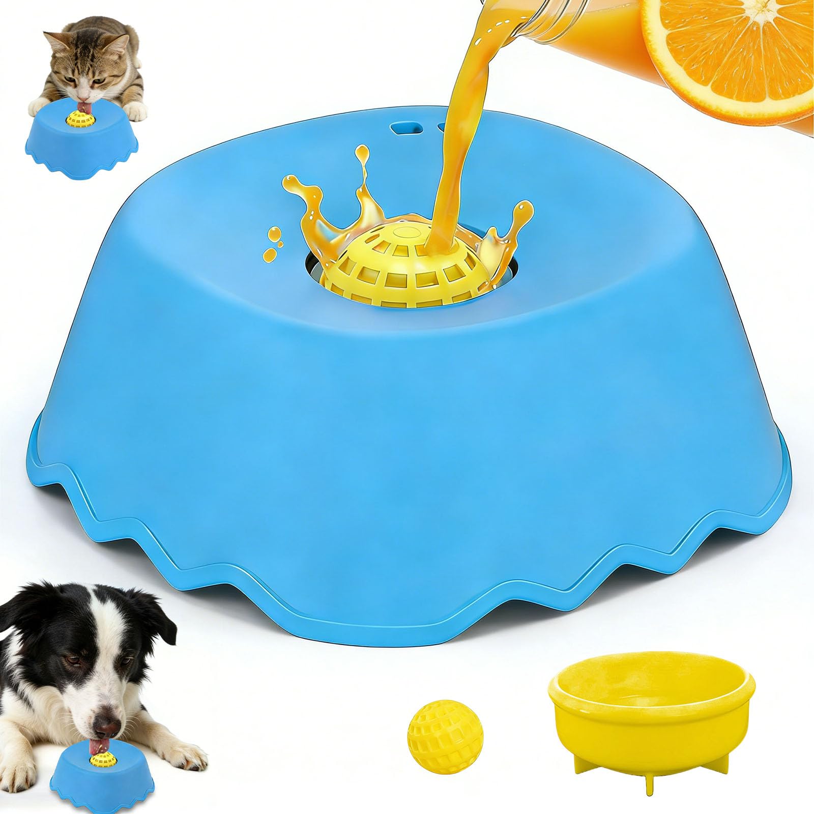 Dog Lick Bowl No-Spill Slow Feeder Dog Bowl With Licking Safety-Lock Ball