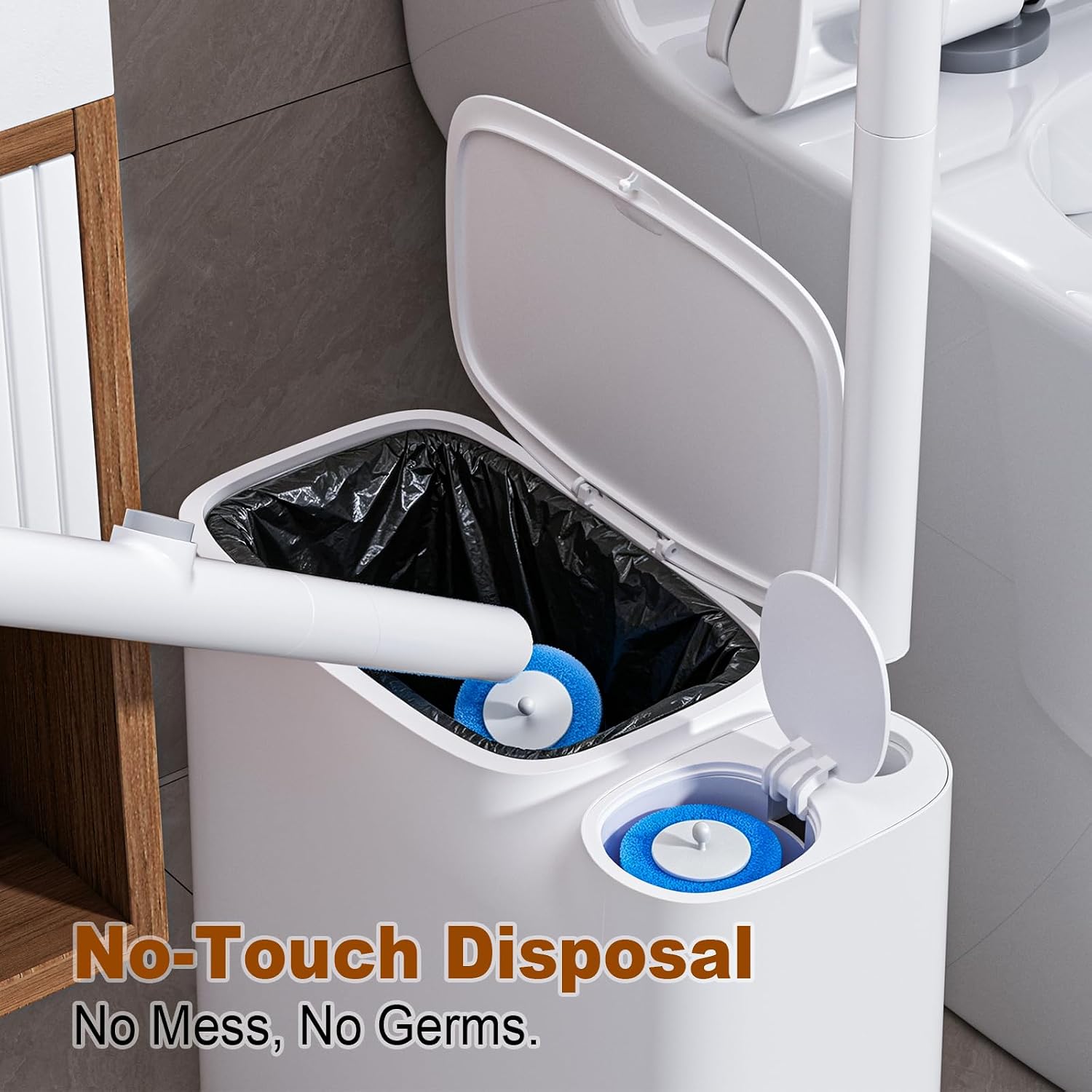 Bathroom Trash Can with Disposable Toilet Brush, 36 Refills and Trash Bags
