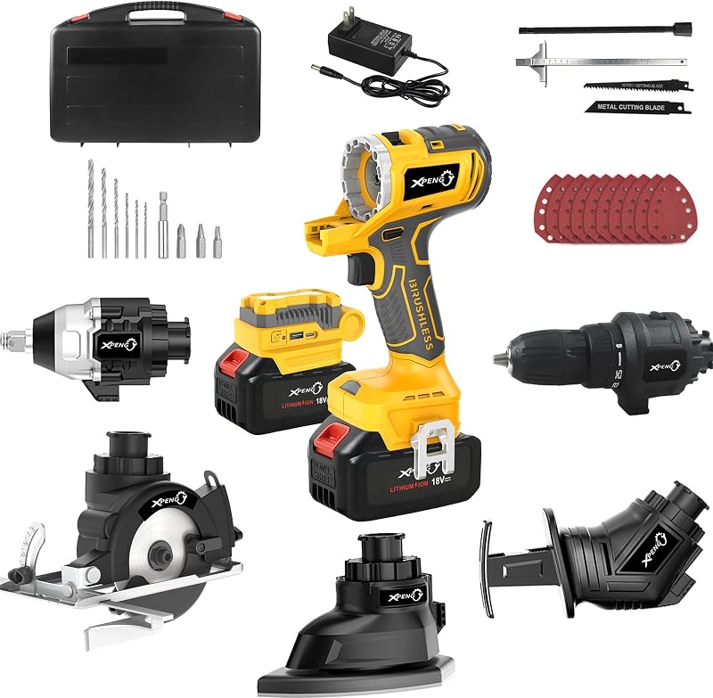 XPENG Cordless Power Tool Combo Kits 18V 6-Tool Drill Set,Circular Saw, Palm Sander, Impact Driver, Reciprocating Saw, Battery Compatible with Makita 20V Battery 2×4.0Ah Batteries and Fast Charger