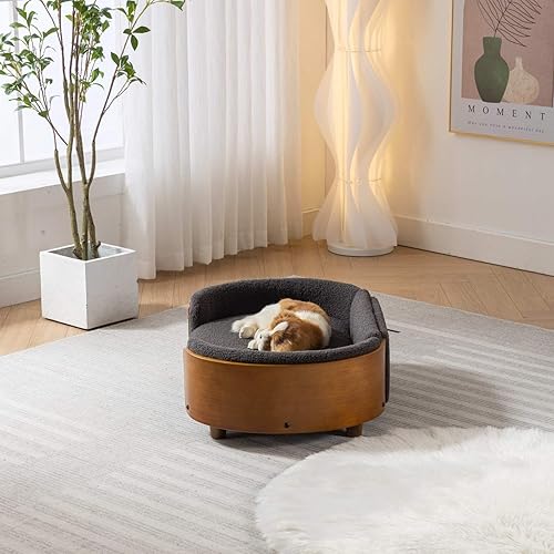 Miniatura 4 de FRITHJILL Sofá cama elevado para mascotas con patas de madera maciza, respaldo de madera doblada y cojín de cachemira, muebles de lujo para mascotas