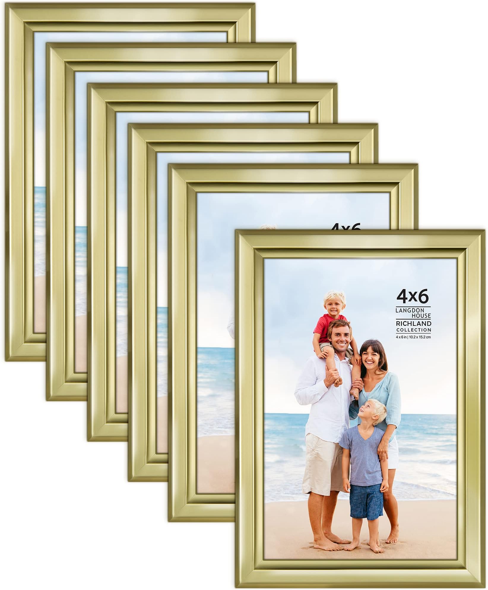 Langdon House 4x6 Picture Frames Set (Gold, 6 Pack) Distinguished Edging for Classic Style, Richland Collection