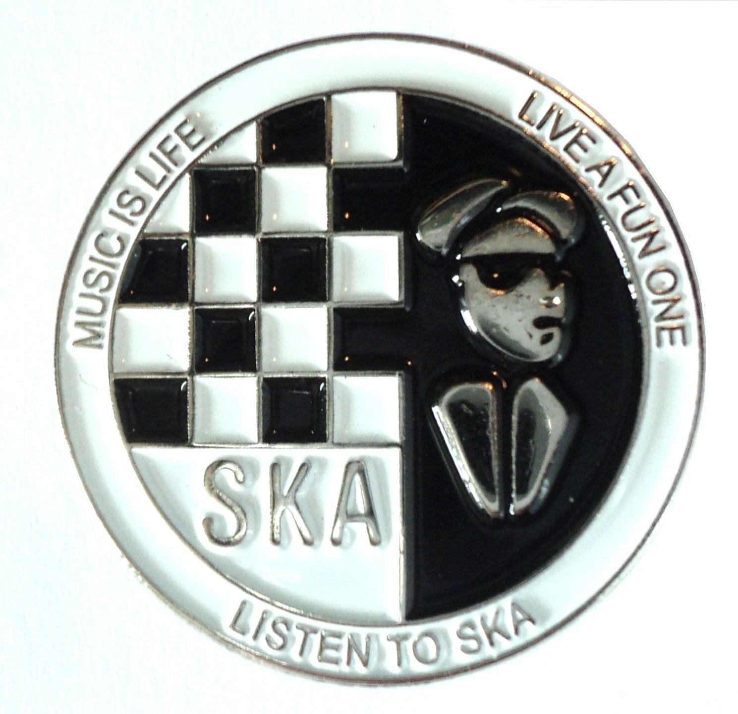 Mercmad Multicolour Listen To Ska Chequerboard Black & White Music Metal Enamel Badge
