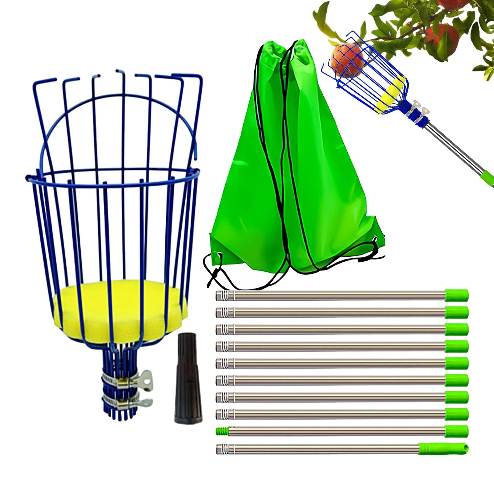 Bâton de cueillette de fruits avec panier télescopique, cueille-fruits avec panier, cueille-fruits avec manche télescopique, en acier inoxydable, attrape-fruits pour citrons