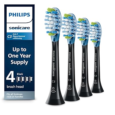 Philips Sonicare C3 Two-in-One - Genuine Replacement Electric Toothbrush Heads, White, 4 Pack One Year Supply, HX9044/65