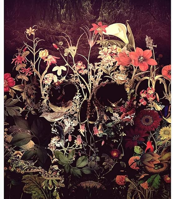 Ninglong Skull Flowers Paint by Numbers for Adults Kids Students Beginner DIY Oil Painting Kits (Skull Flowers#1(Frameless), 16"x20"(40x50cm))
