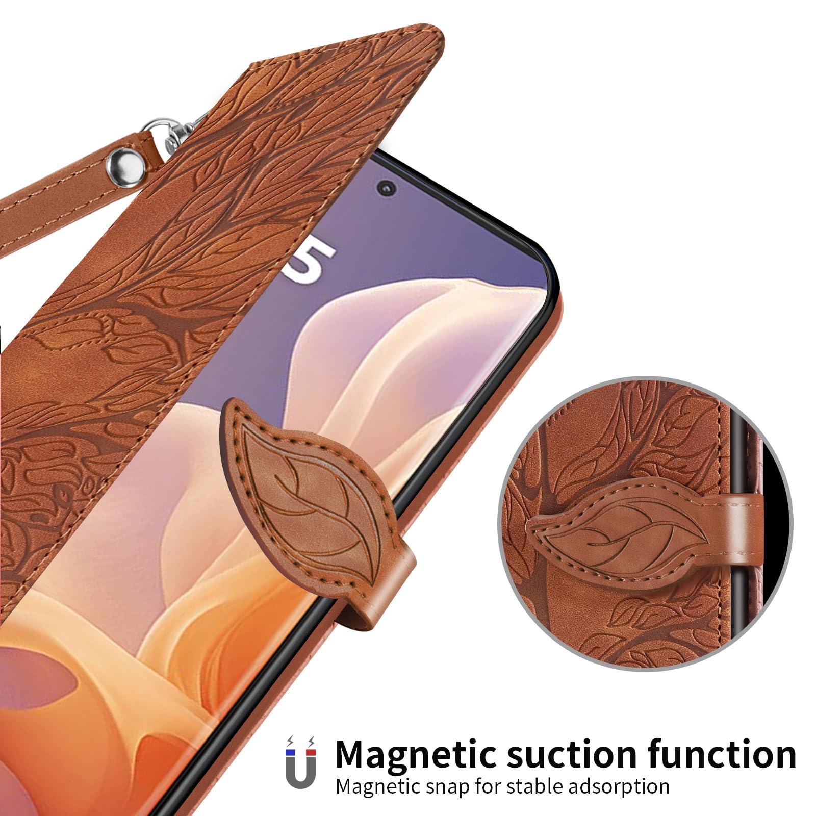 Rostsant Mobile Phone Case for Motorola Moto G85 - Embossed Tree PU Leather Flip Case Wallet Case Cover - Brown - Image 2