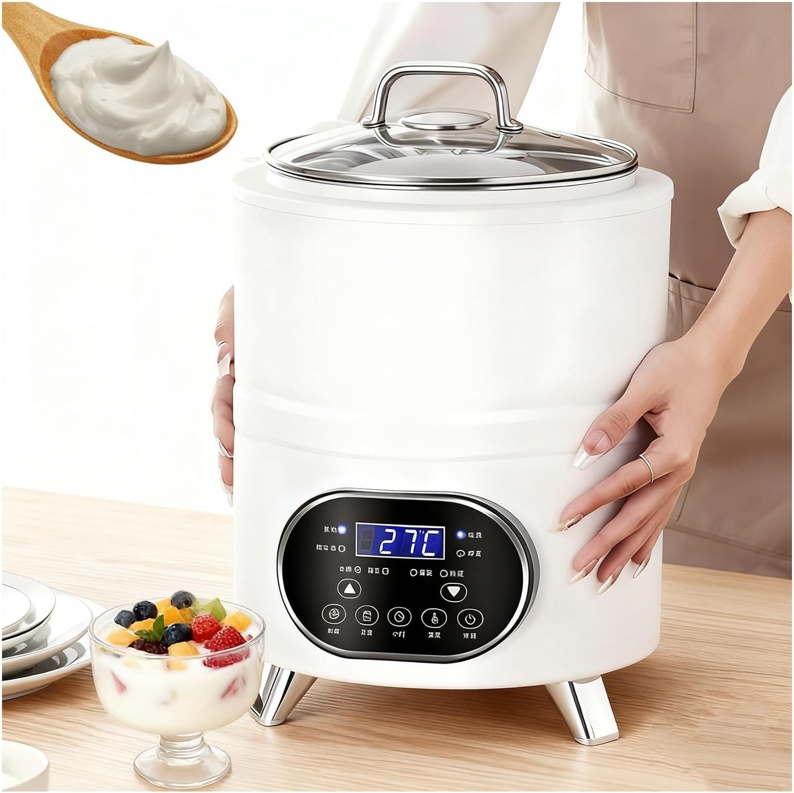 Yogurt Maker Greek Fermentation Machine With Adjustable Temperature And Timer For Home Organic Yoghurt Cheese Fruit(White 8l)