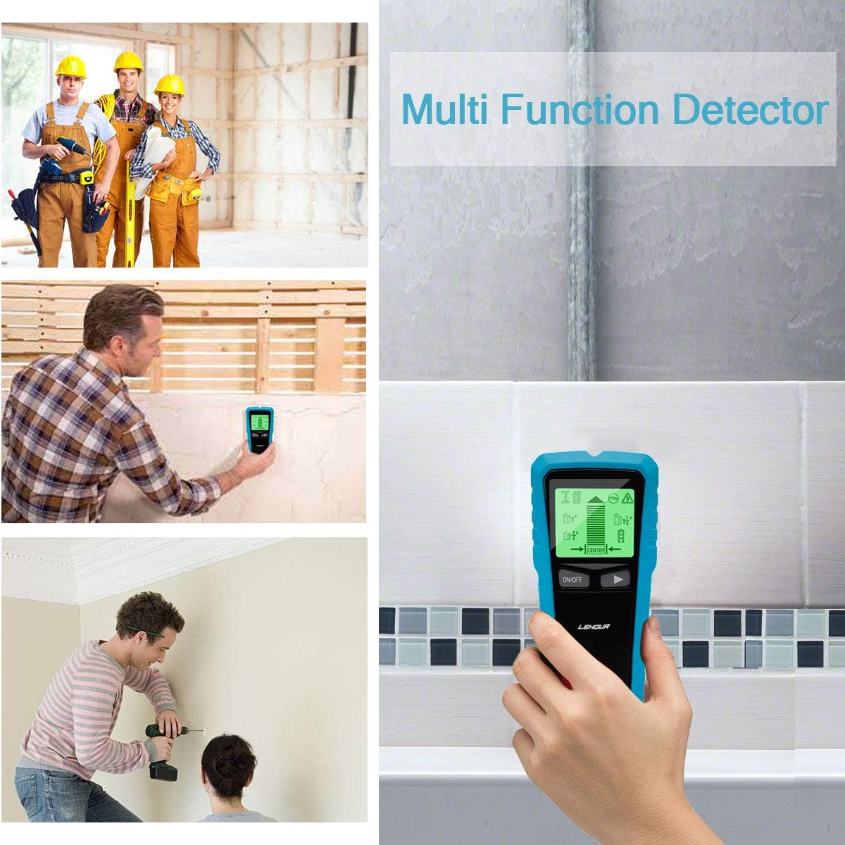 Stud Finder Wall Scanner, 5 in 1 Multi Function Electronic Stud Sensor With Digital LCD Display & Sound Warning, Center Finding Stud Detector for Studs/Wood/Metal/Live AC Wires