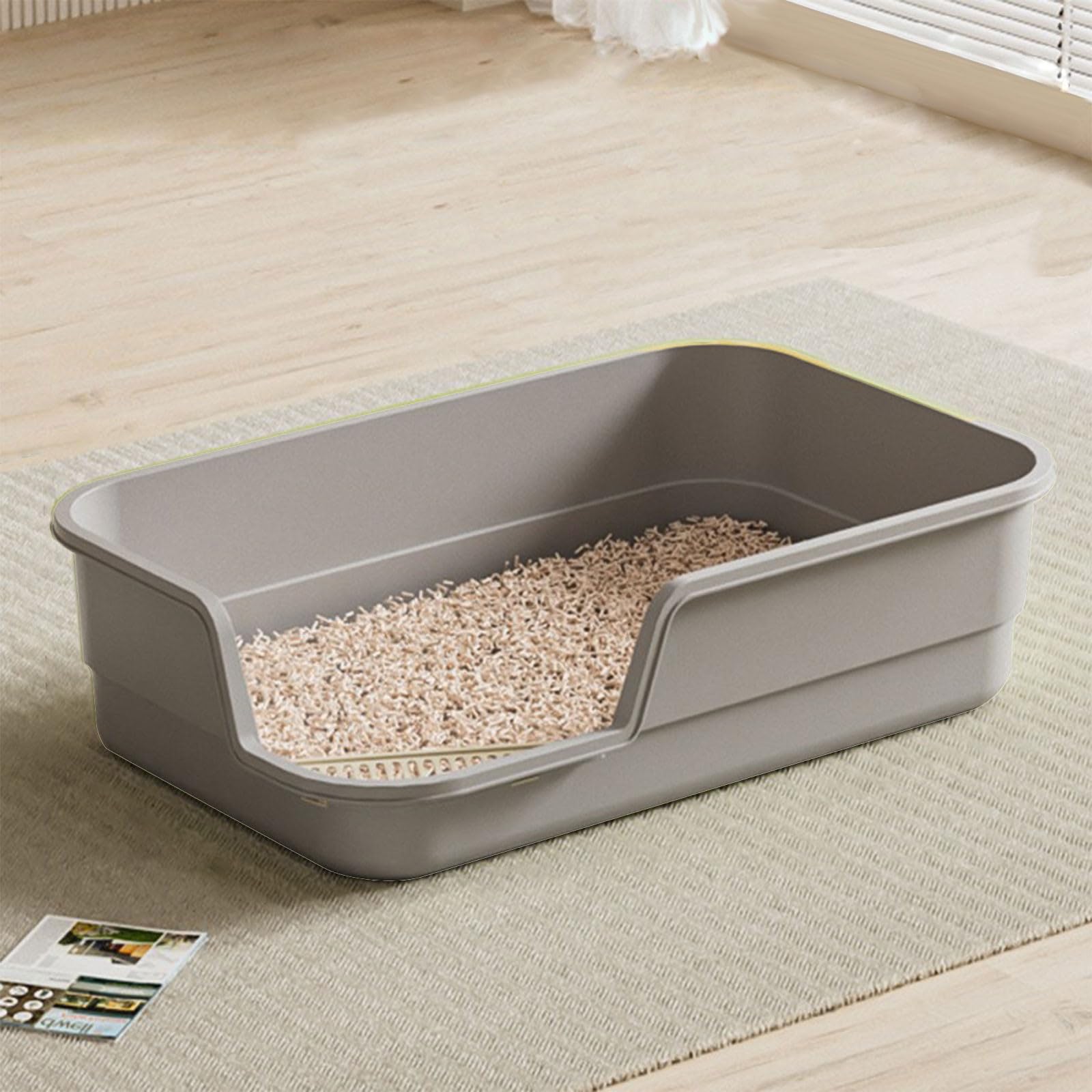 Semi Enclosed Cat Litter Trays with High Sides Large Open Top,Adult Cats Kitten Pan Rabbit Loo Deep Toilet Lowered Entry Step Easy Access Easy Clean Extra Large,Indoor Pet Potty (AA)
