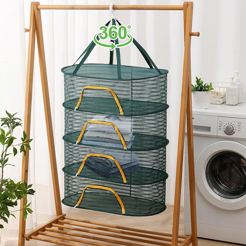 Rete Essiccazione, 4-strato Rete di Essiccazione per Erbe, 40 * 60cm Rete Pieghevole per Asciugatura con Chiusura Lampo, Appeso Rete di Essiccazione Piccola per Piante Pesce Verdure Frutta
