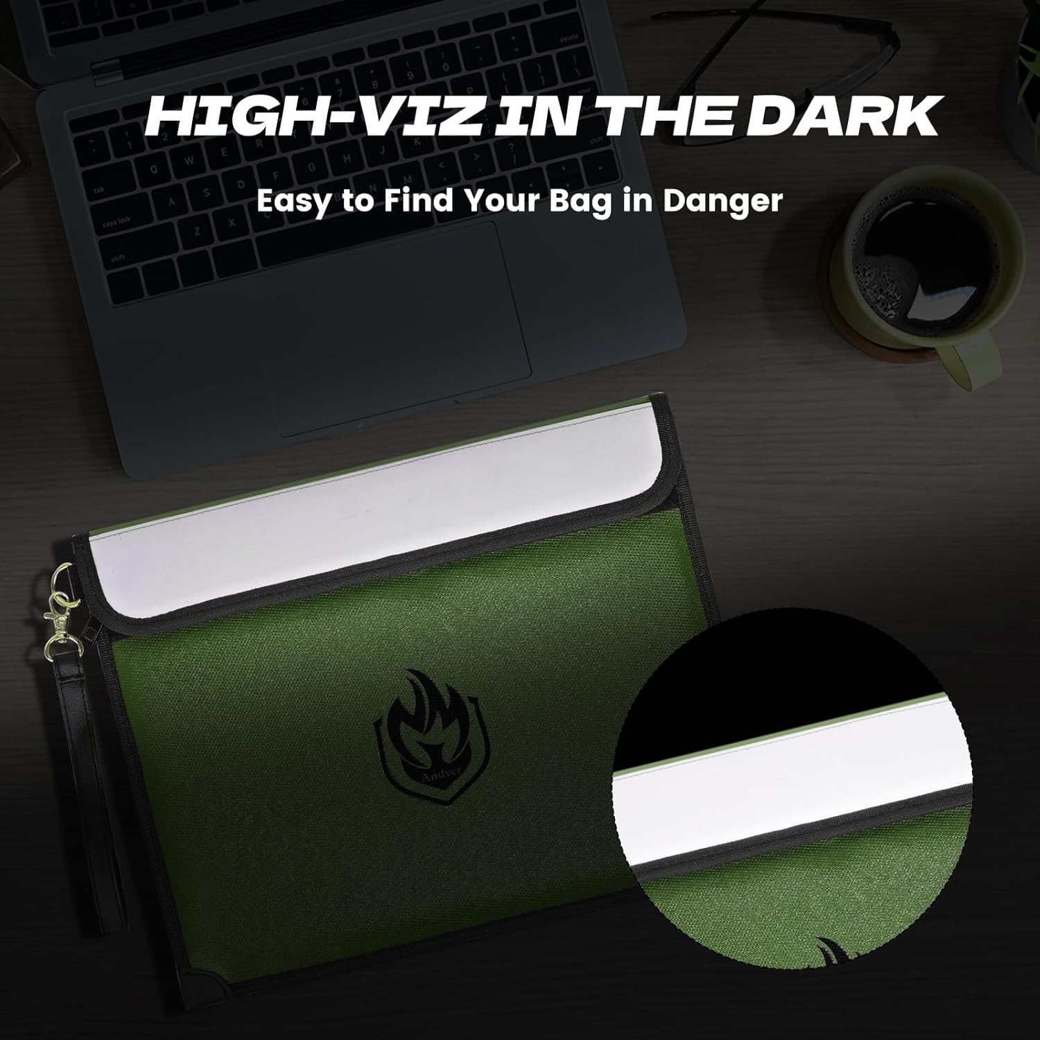 2 Pockets Fireproof Document Bag 6200°F, 10 Layers Waterproof Fireproof Money Bag for Cash with Reflective Strip, Heat Insulated Waterproof Document Holder Pouch, Fire Safe Storage (Green) - Image 5